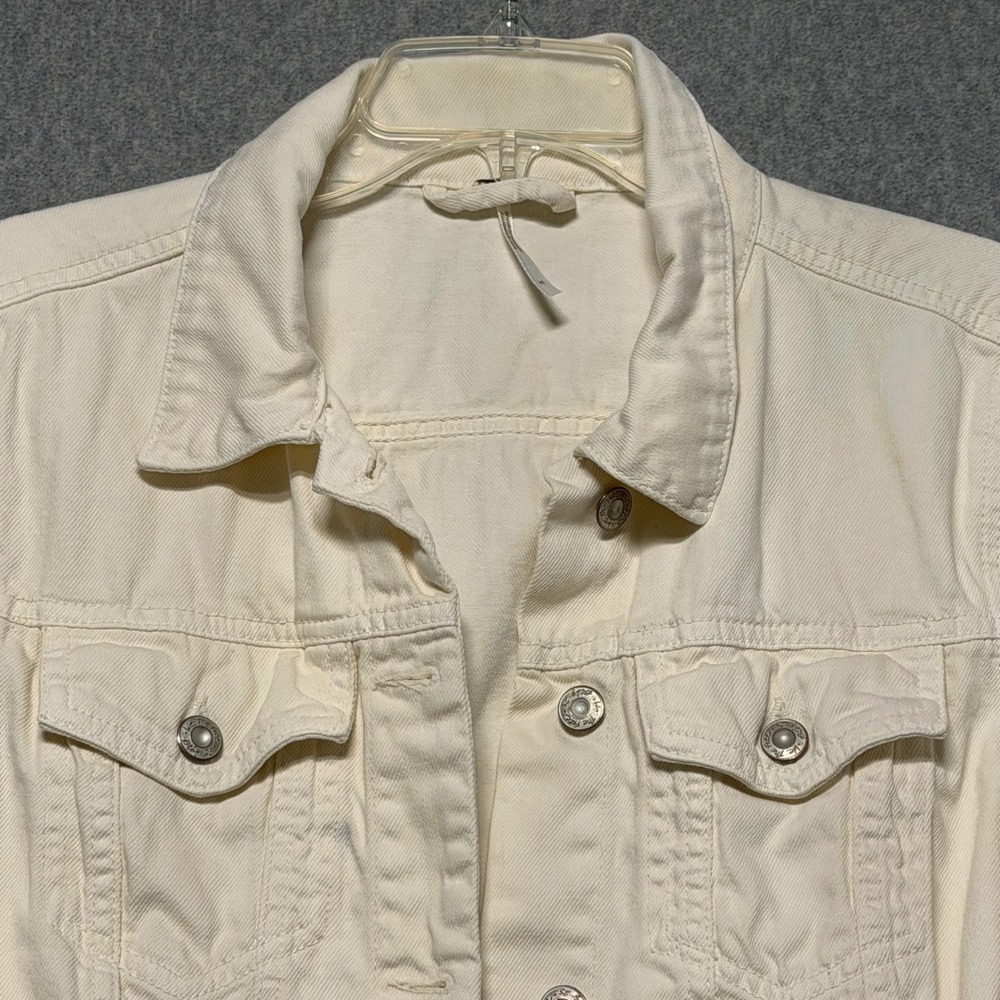Free People Womens Cream Denim Trucker Jacket Off White Cotton Size Small - Picture 10 of 15